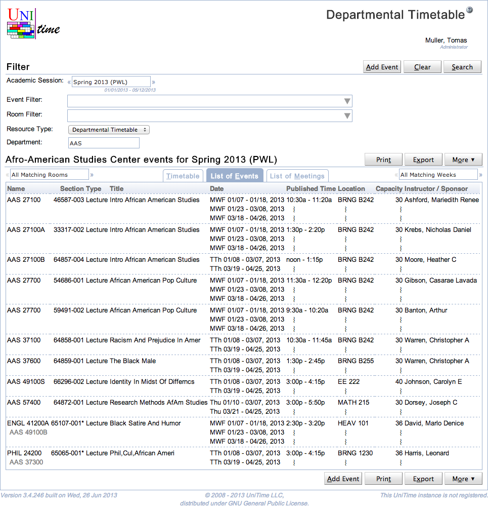 Departmental Timetable