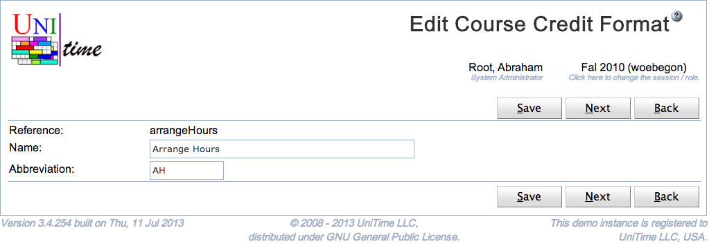 Edit Course Credit Format
