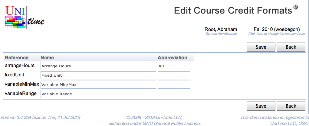 Edit Course Credit Formats