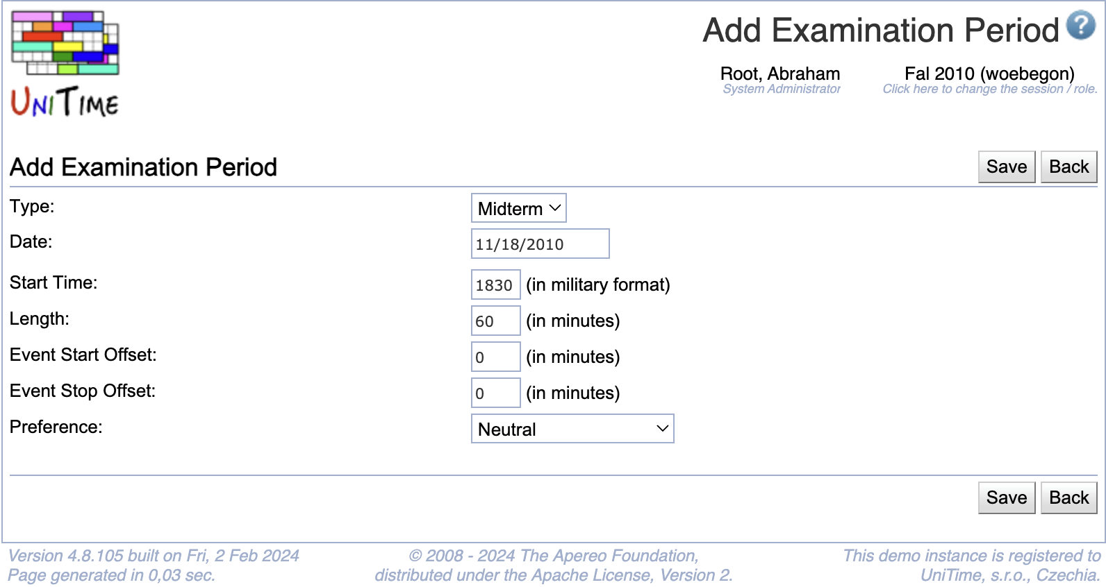 Add Examination Period