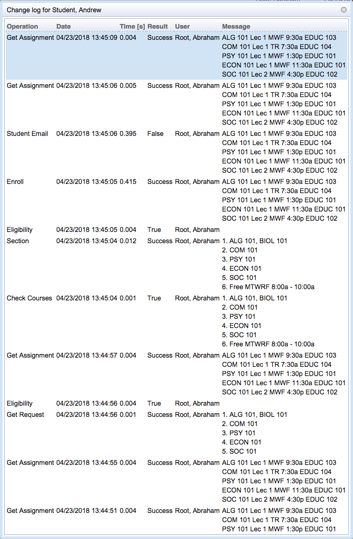 Change Log for Student