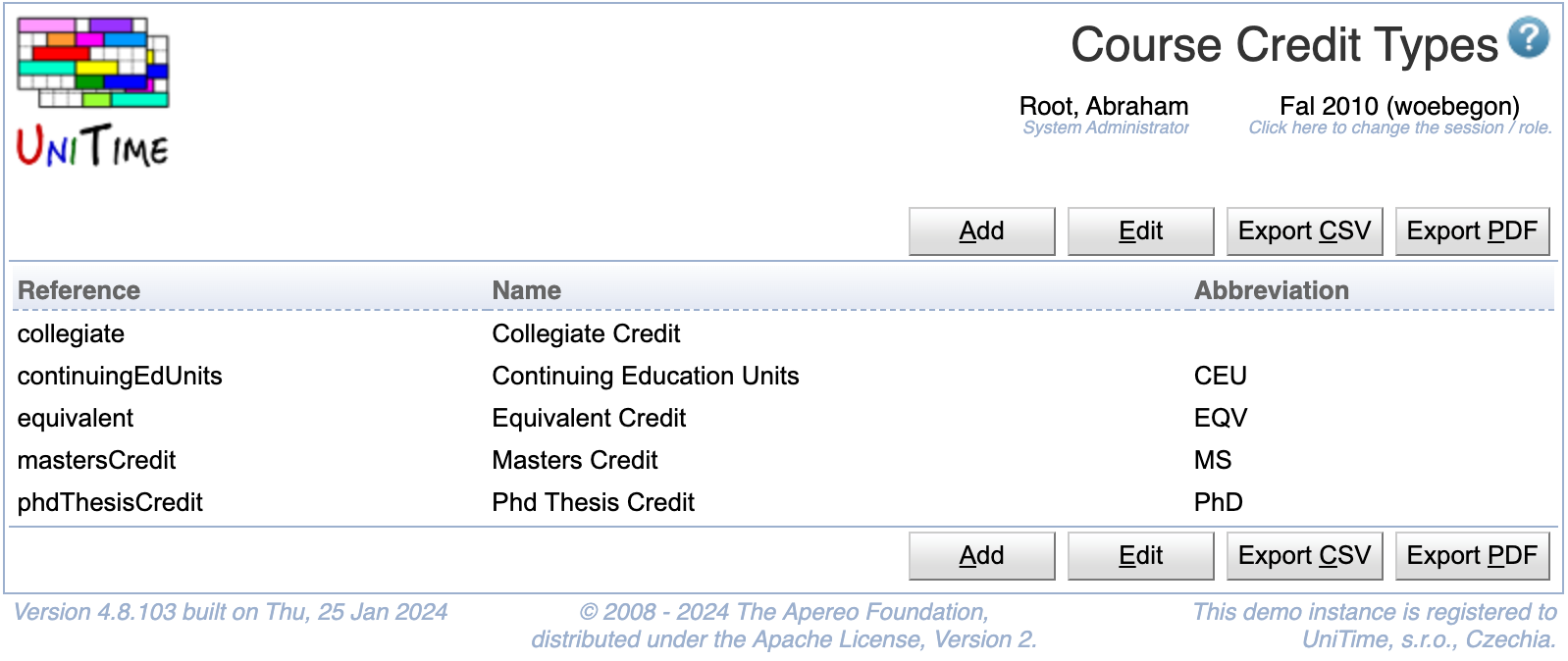 Course Credit Types