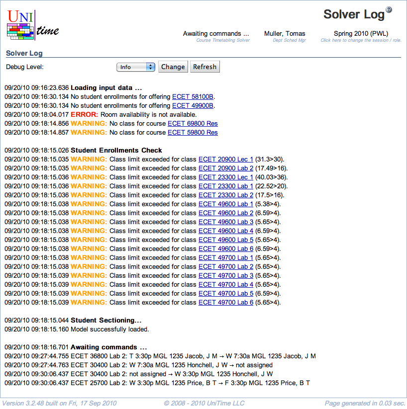 Course Timetabling Solver Log