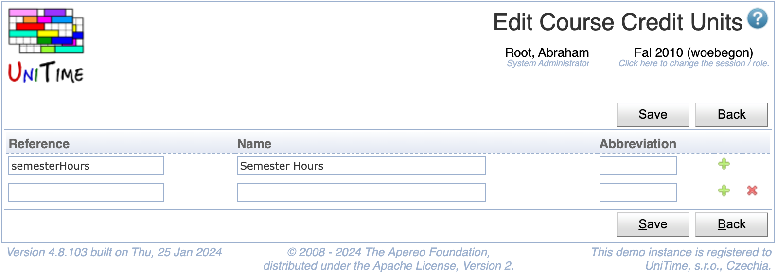 Edit Course Credit Units