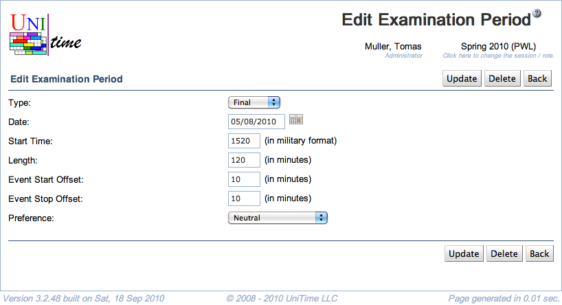 Edit Examination Period