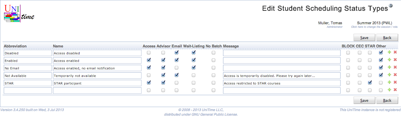 Edit Student Scheduling Status Types