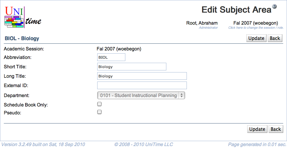 Edit Subject Area