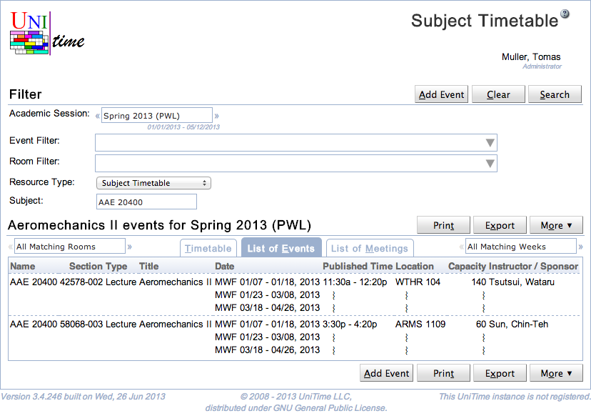 Event Timetable