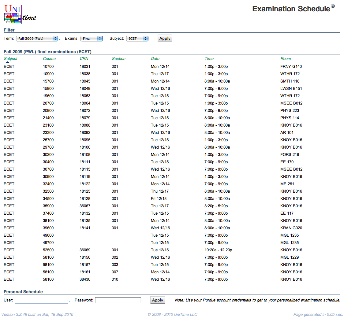 Examination Schedule