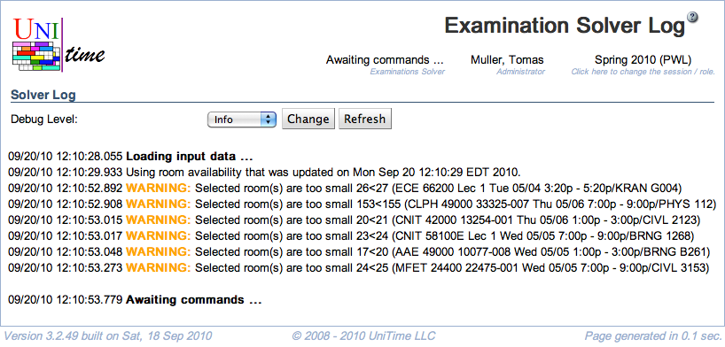 Examination Solver Log