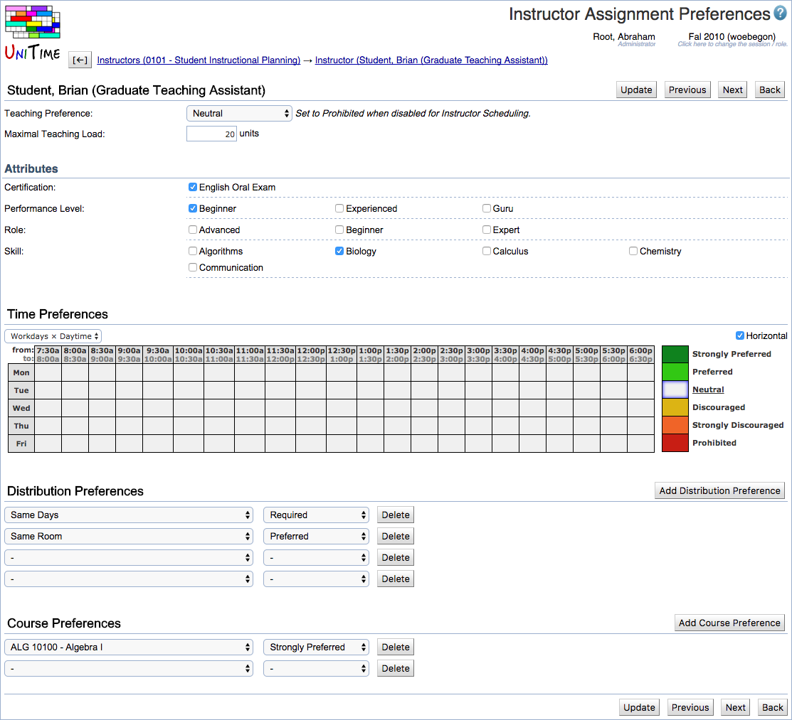 Instructor Assignment Preferences