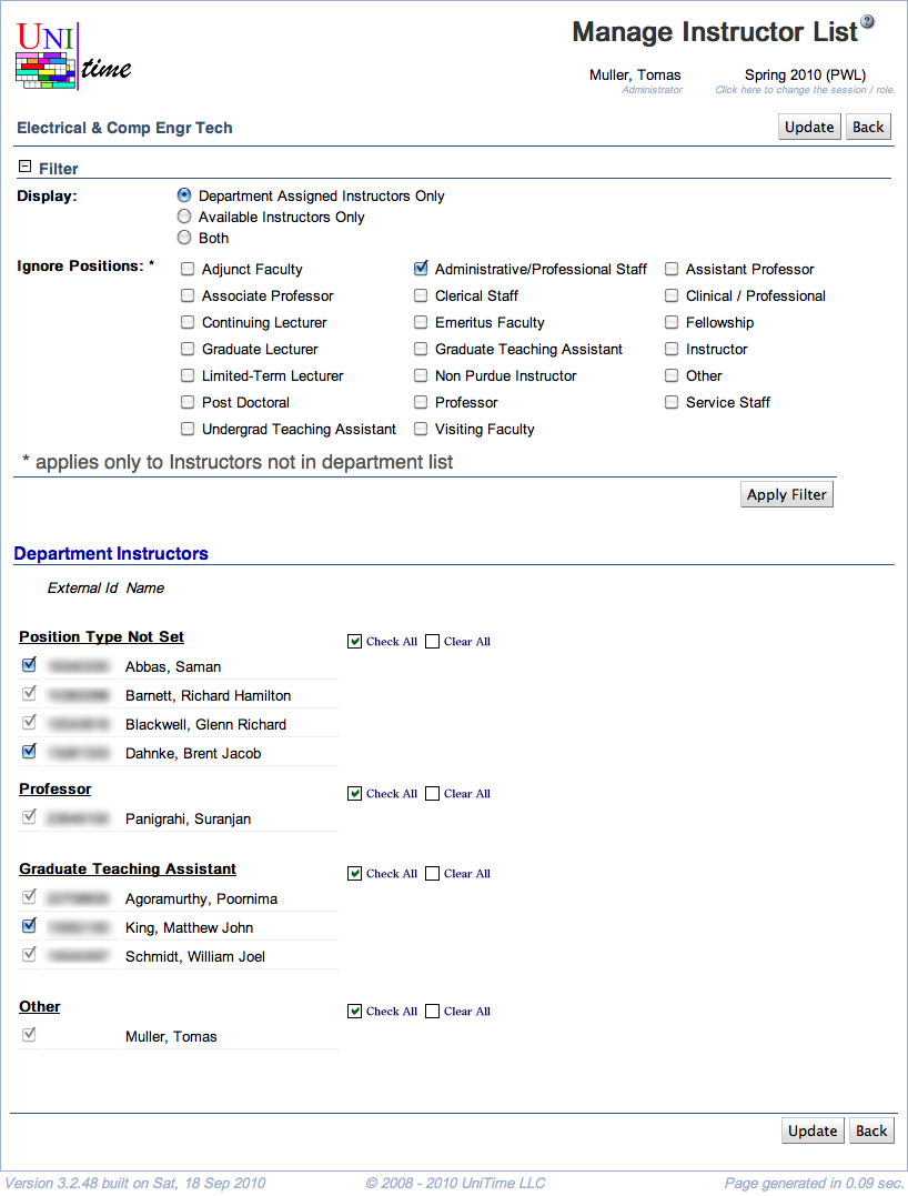 Manage Instructor List