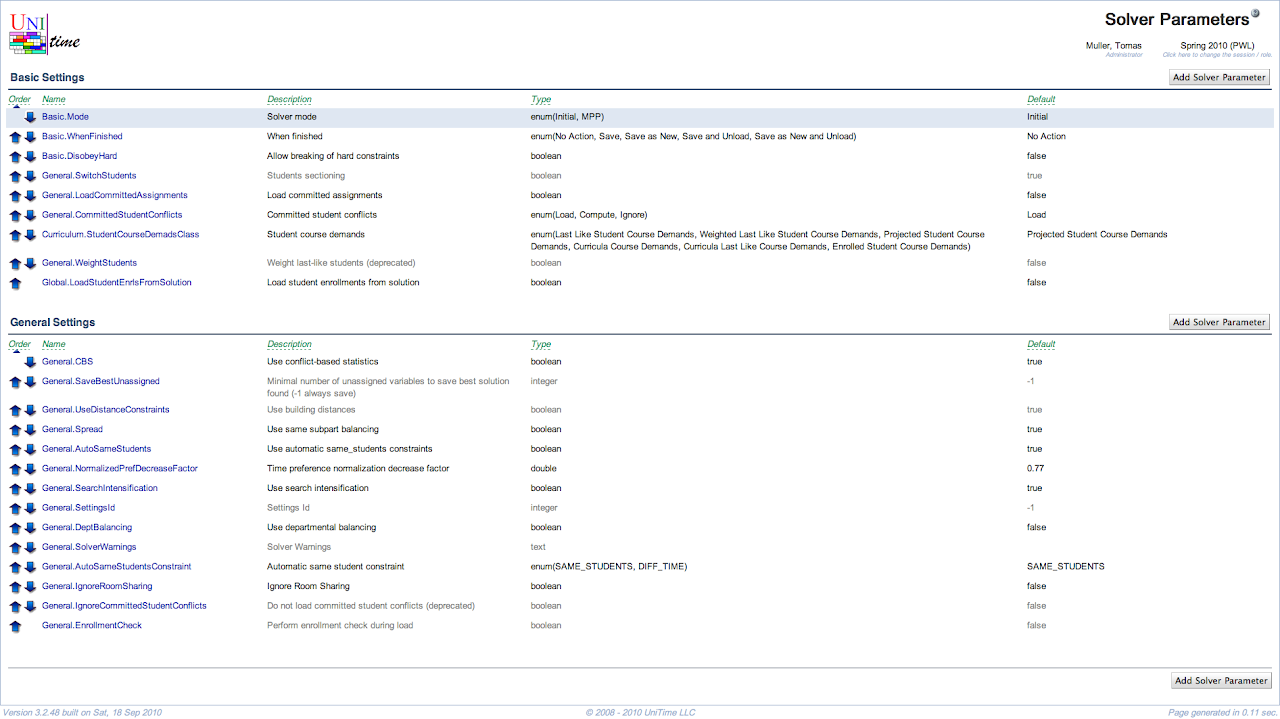 Solver Parameters