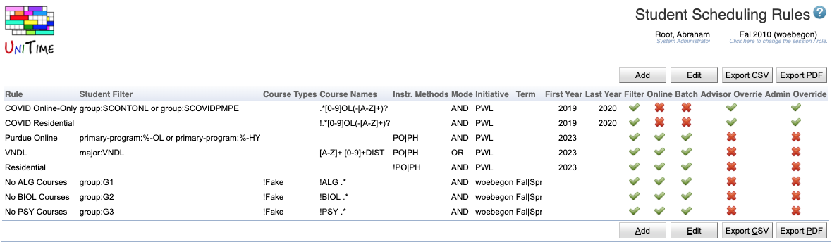 Student Scheduling Rules