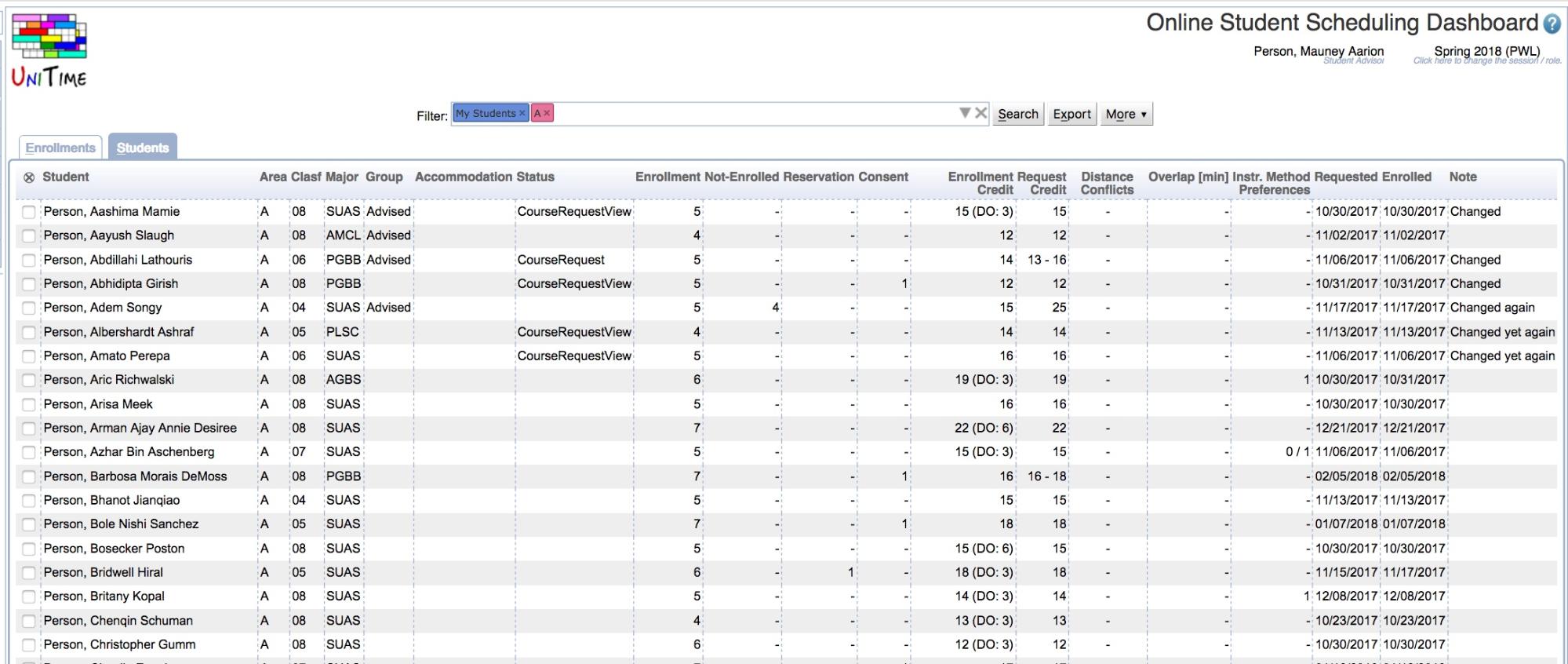 Student Scheduling Dashboard Manual