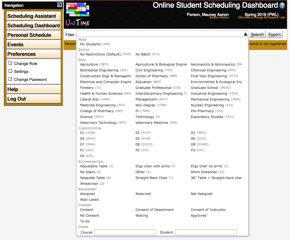 Student Scheduling Dashboard Manual